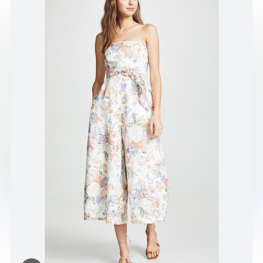 ZIMMERMANN BOWIE STRAPLESS JUMPSUIT CREAM FLORAL